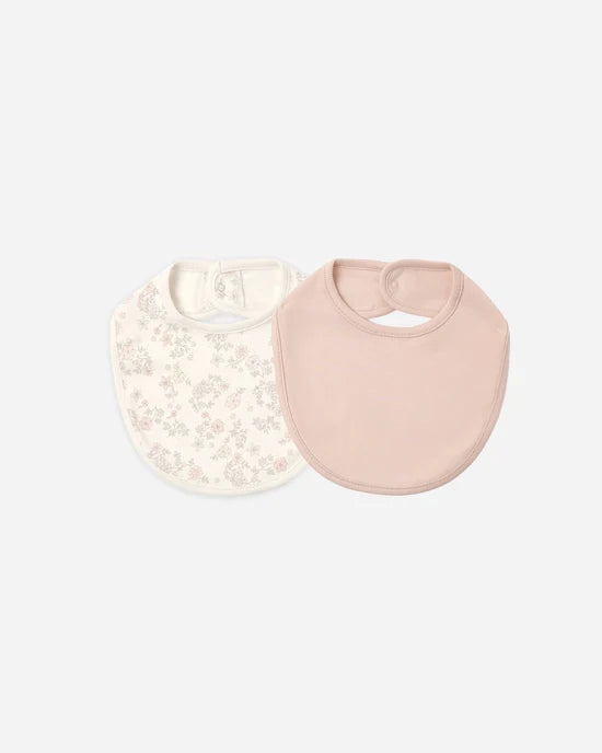 Quincy Mae Jersey Snap Bib, 2 Pack - Floral Vine, Dusty Rose