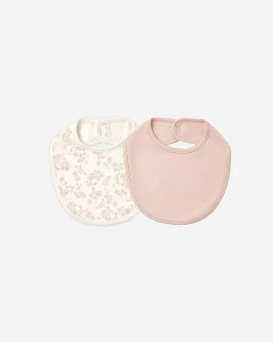 Quincy Mae Jersey Snap Bib, 2 Pack - Floral Vine, Dusty Rose
