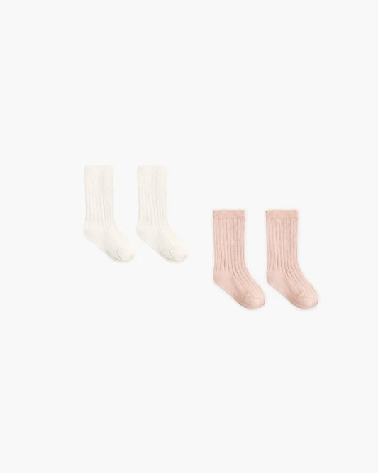 Quincy Mae Sock Set - Natural, Dusty Rose