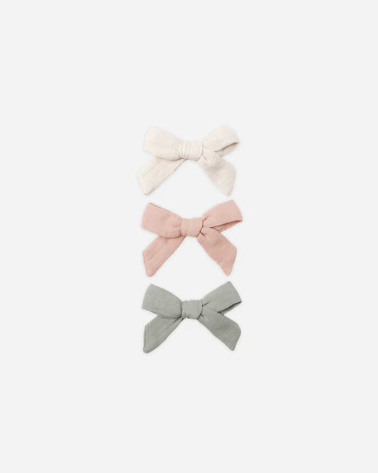 Quincy Mae Bow W. Clip, Set of 3 - Natural, Fern, Rose