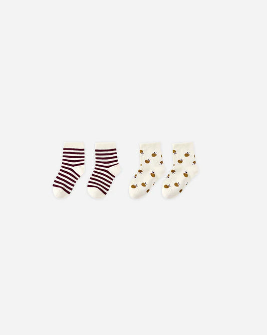 Rylee + Cru Jacquard Socks, 2-Pack - Burgundy Stripe, Apple