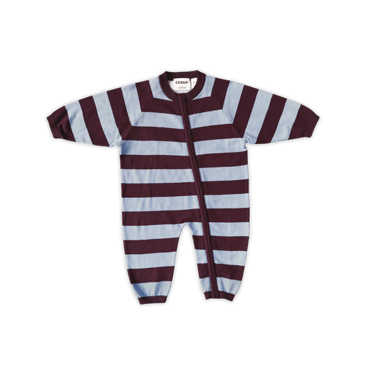 Grown Organic Stripe Zipper Knit Starsuit - Plum & Haze