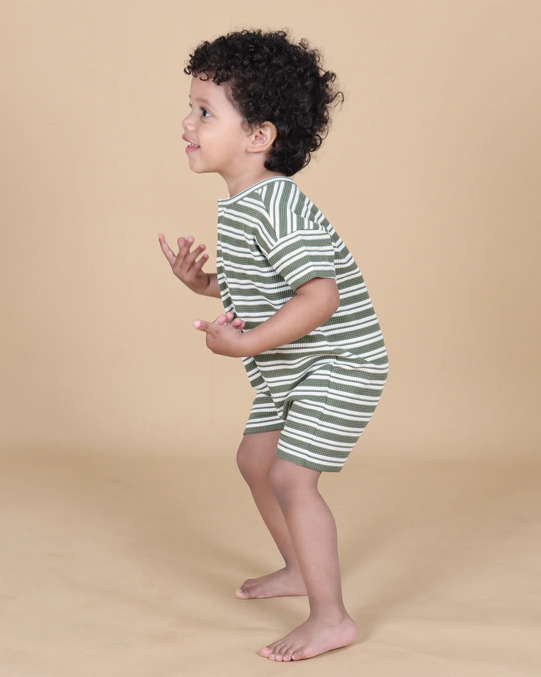 Tiny Tribe - Forest Stripe Waffle Relaxed Romper