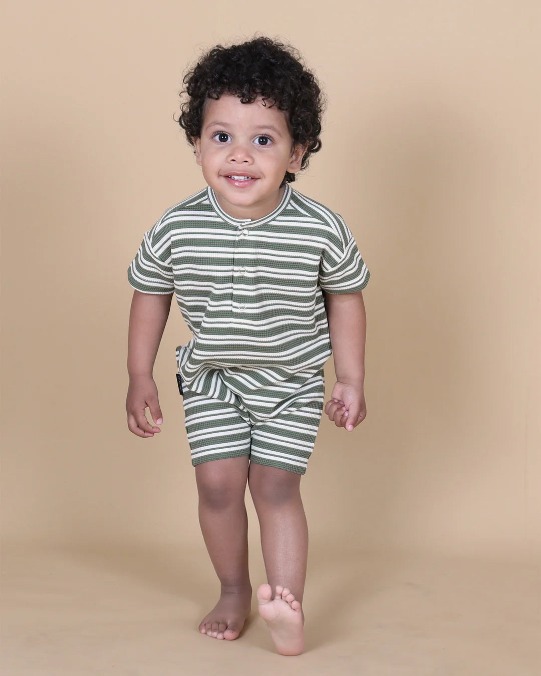 Tiny Tribe - Forest Stripe Waffle Relaxed Romper