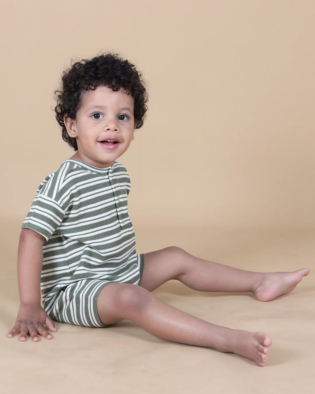 Tiny Tribe - Forest Stripe Waffle Relaxed Romper