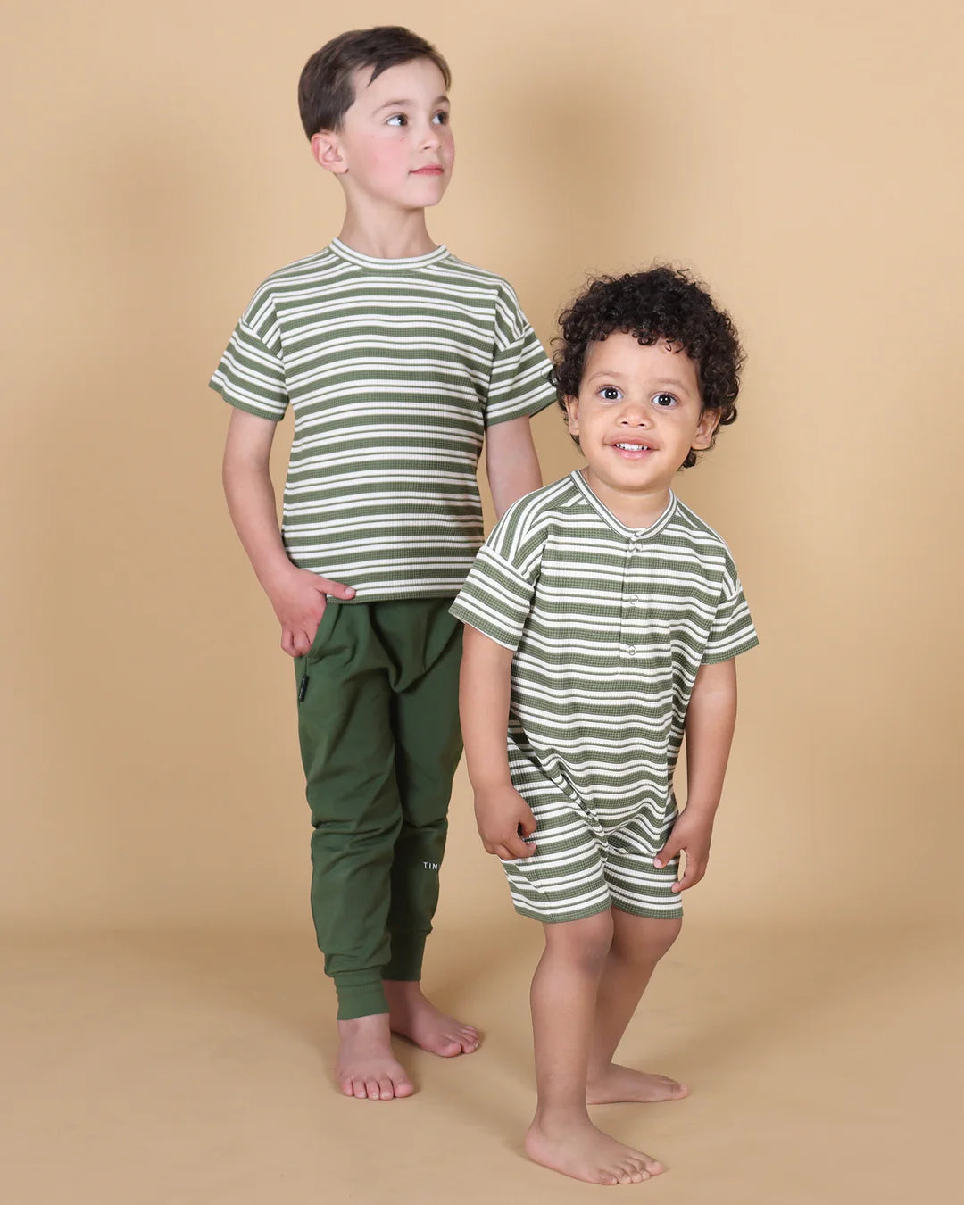 Tiny Tribe - Forest Stripe Waffle Drop Shoulder Tee