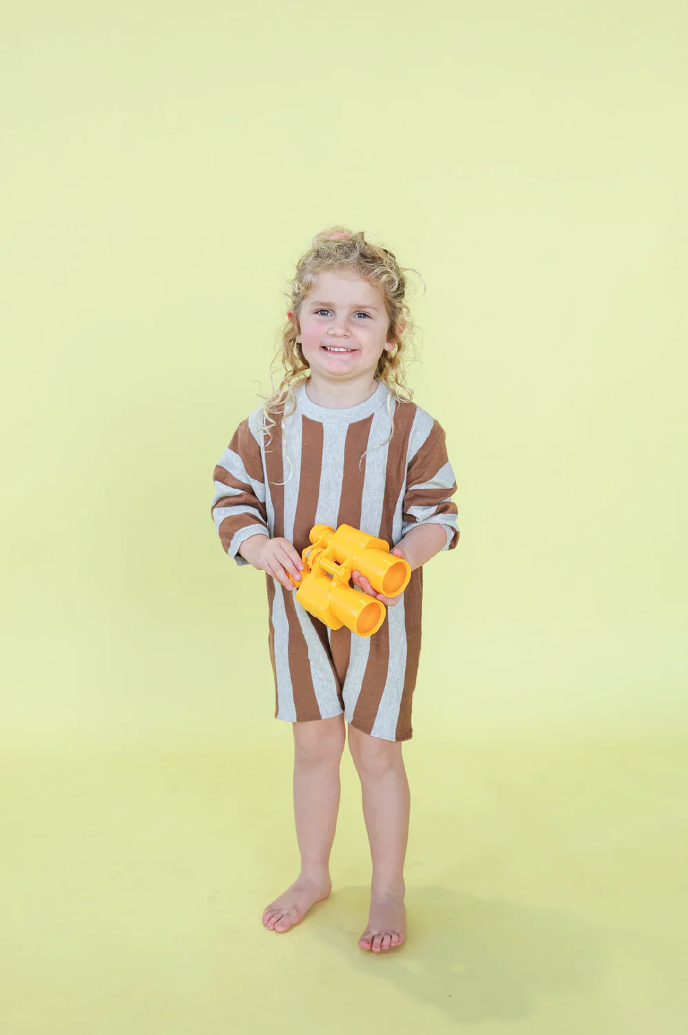 Grown - Vertical Stripe Romper - Grey Marle & Brownie