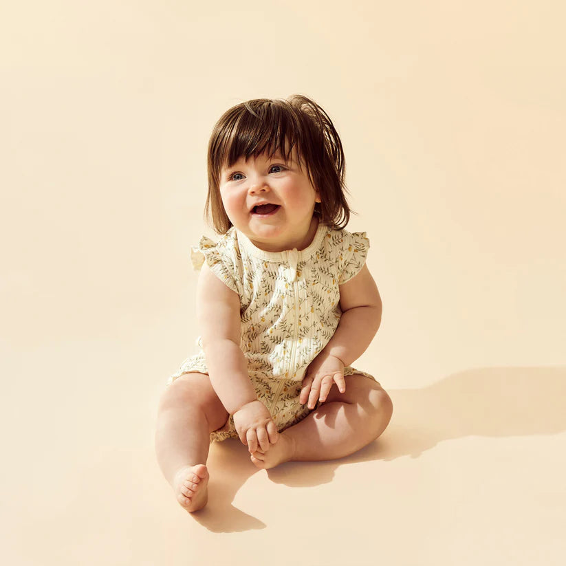 Wilson & Frenchy Organic Ruffle Zipsuit - Lemon Leaf
