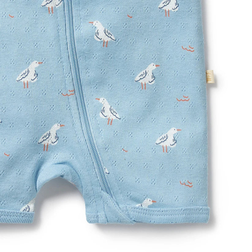 Wilson & Frenchy Organic Pointelle Boyleg Zipsuit - Sunny Seagulls