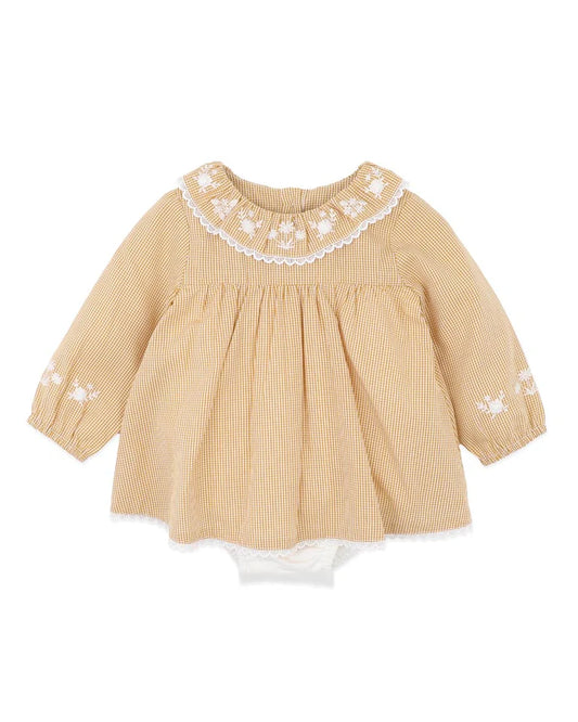Bebe Winnie Embroidered Gingham Overlay Dress