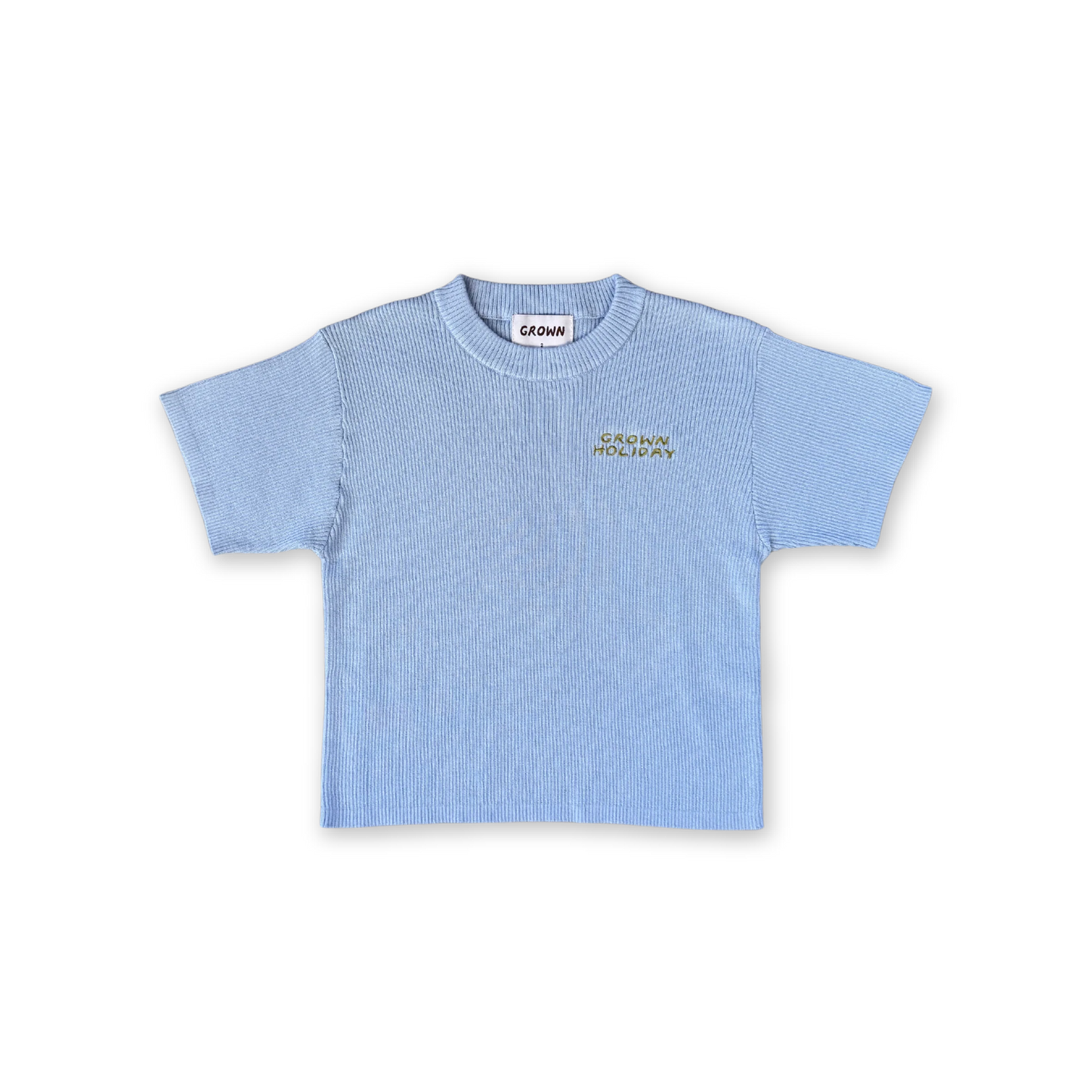 Grown Organic Ribbed Knit Logo Tee - Ocean