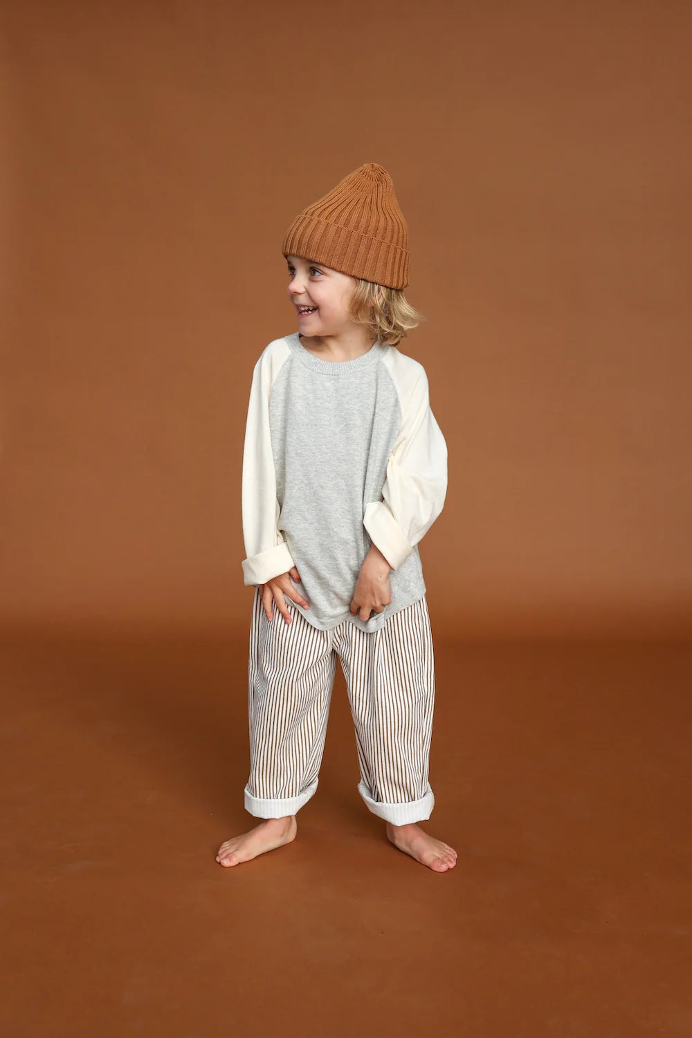 Grown Knitted Organic Raglan Long Sleeve Tee - Grey Marle