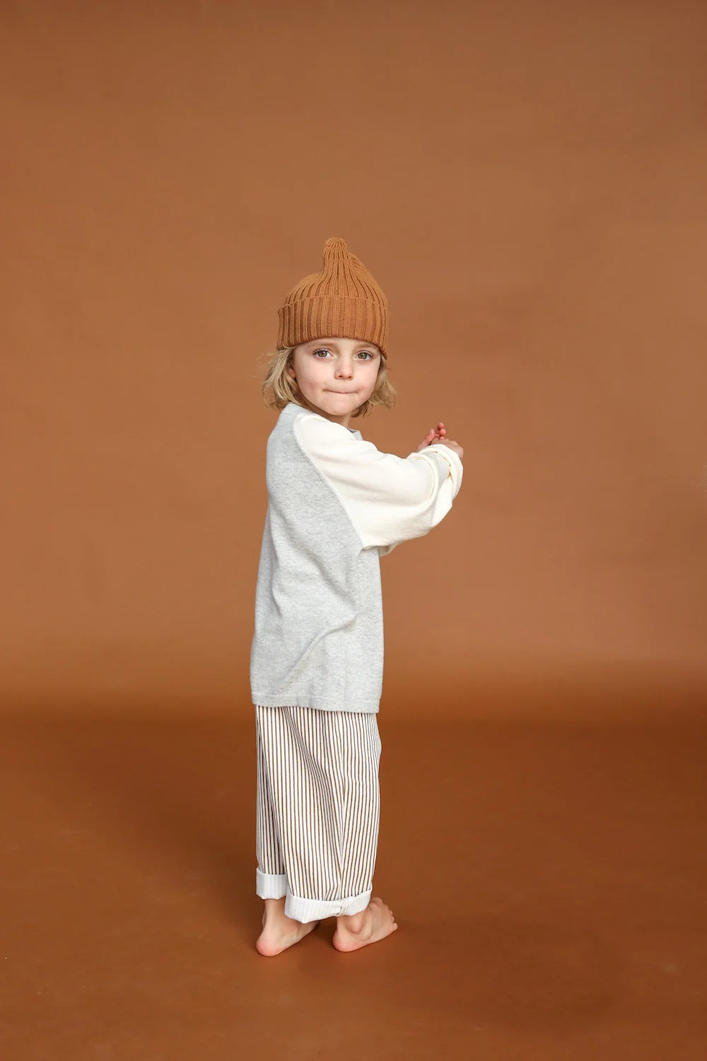 Grown Knitted Organic Raglan Long Sleeve Tee - Grey Marle