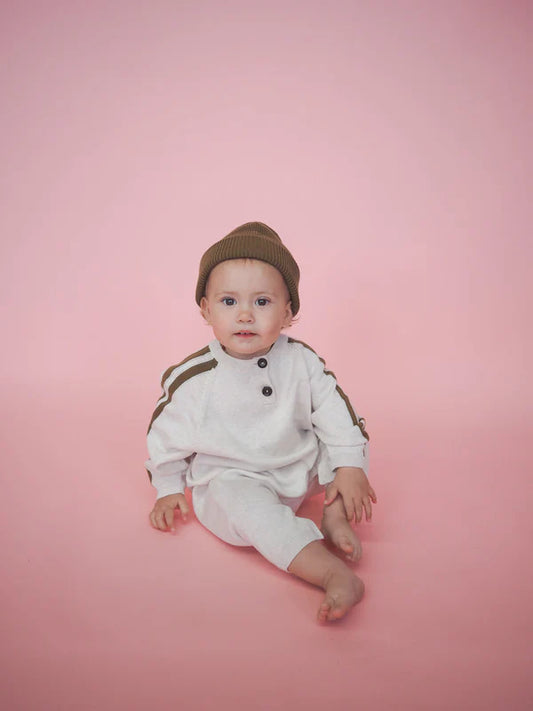 Grown - Stripe Sleeve Starsuit - Coconut