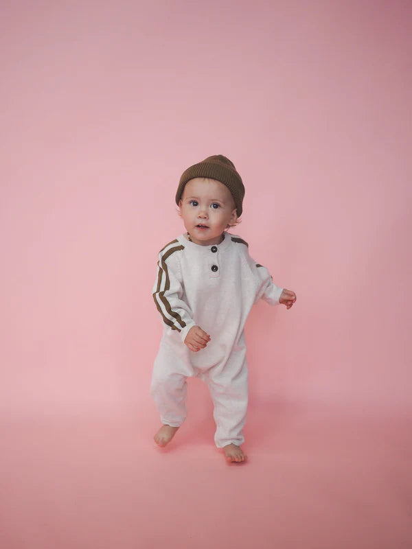 Grown - Stripe Sleeve Starsuit - Coconut