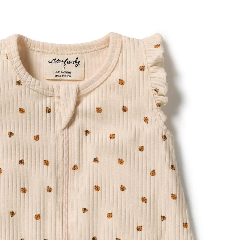Wilson & Frenchy Little Lady Bugs Organic Ruffle Zipsuit