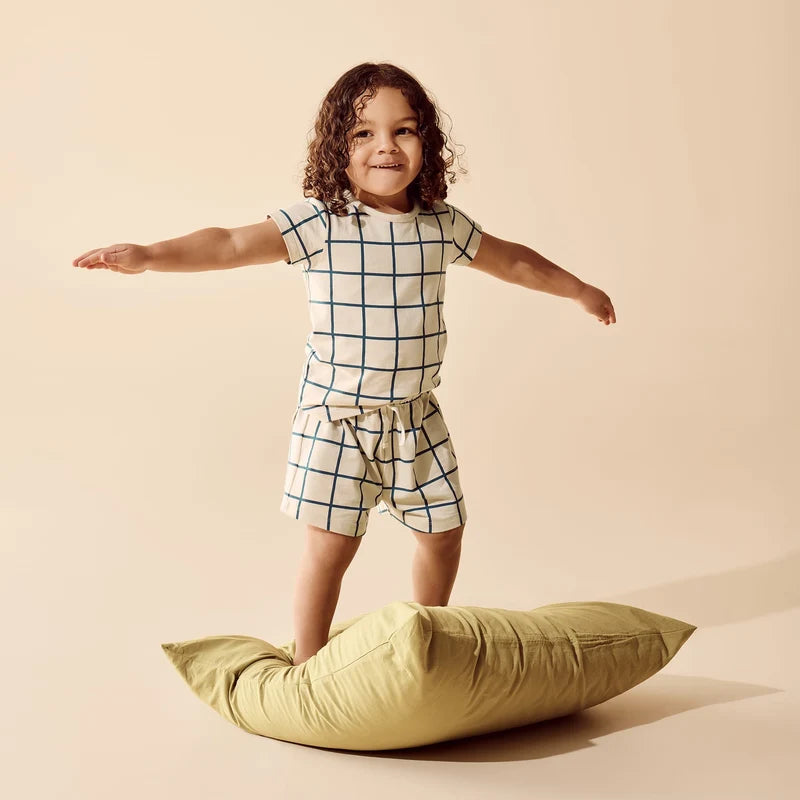 Wilson & Frenchy Bright Blue Check Organic Short Sleeved Pyjamas