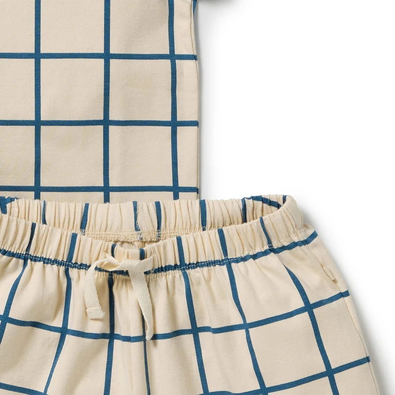 Wilson & Frenchy Bright Blue Check Organic Short Sleeved Pyjamas