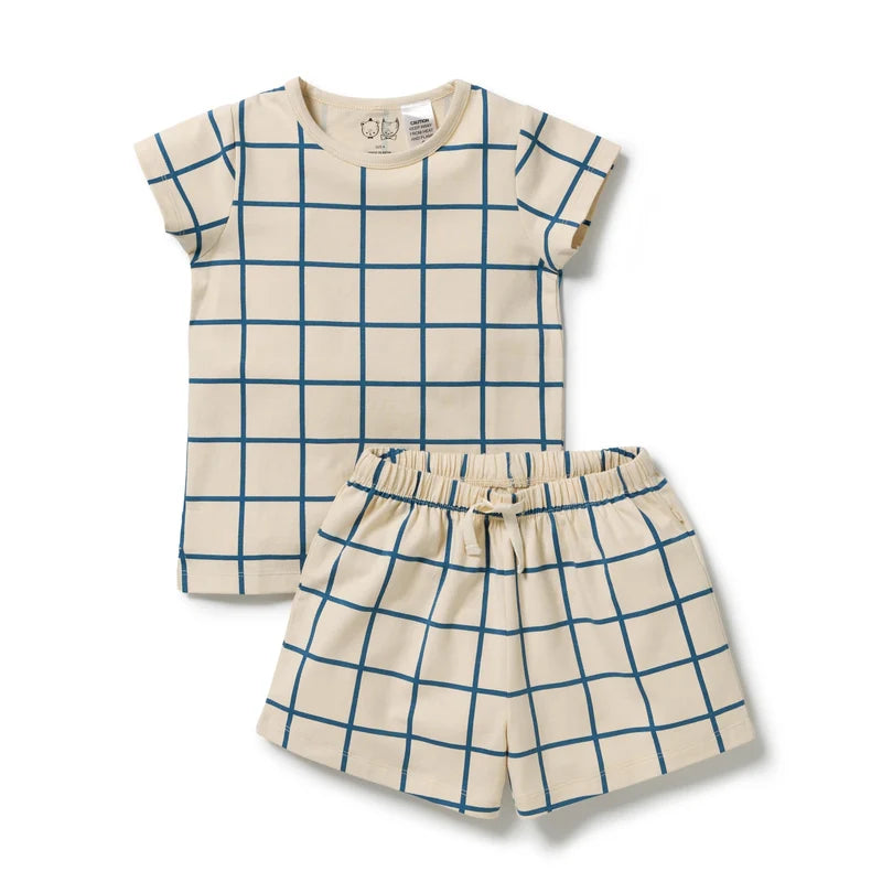 Wilson & Frenchy Bright Blue Check Organic Short Sleeved Pyjamas