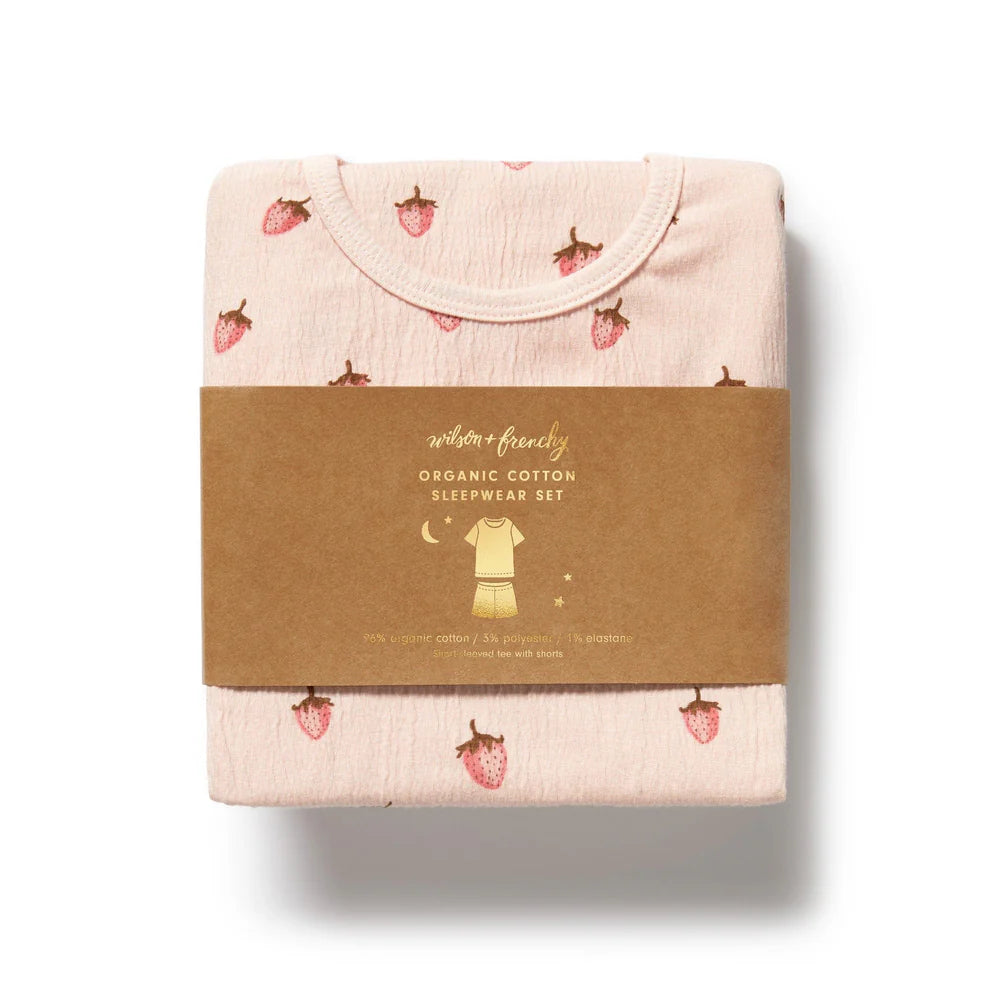 Wilson & Frenchy Organic Crinkle Cotton S/S Pyjamas - Strawberry Kisses