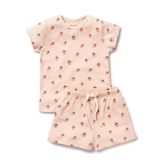 Wilson & Frenchy Organic Crinkle Cotton S/S Pyjamas - Strawberry Kisses