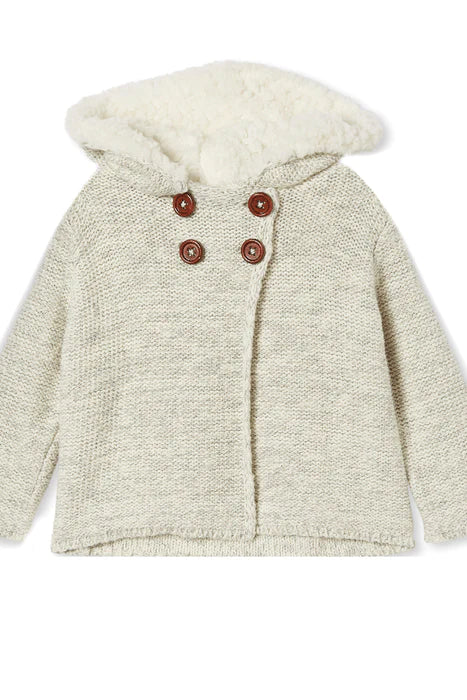 Milky Hooded Baby Knit Jacket Natural Fleck