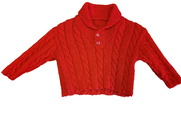 Handknit Ribbed Collar Cardigan - Red