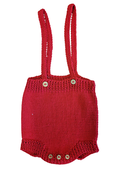 *Last One* Handknit Romper (Long Straps) - Red - Size 0-3Months