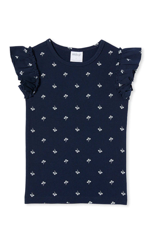 Milky Navy Floral Rib Tee