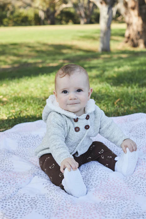 Milky Hooded Baby Knit Jacket Natural Fleck