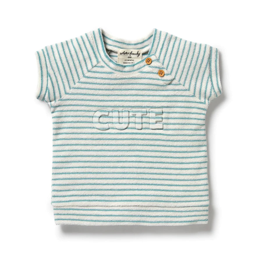 Wilson & Frenchy Organic Terry Short Sleeve Sweat - Mineral Blue Stripe